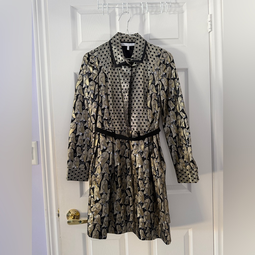 Victoria Beckham Gold and Black Long Sleeve Dress